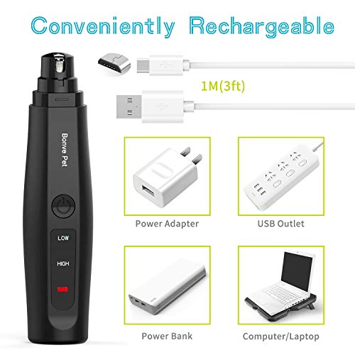 Dog Nail Grinder -Electric Dog Nail Trimmer Clipper - Professional 2-Speed Electric Rechargeable Pet Nail Trimmer Painless Paws Grooming & Smoothing for Small Medium Large Dogs & Cats
