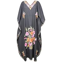 Mogul Interior Womens Caftan Dress Black Embellished Lounge Wear Kaftan One Size