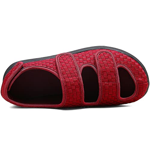 Sandalias Mujer Zapatillas de por casa Hombre Zapatos Extra Ancha Ajustable Edema Anciano Zapatos Ortopédica Hospital Respirable Ligero Unisex,Rojo,43 EU