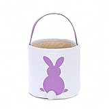 Foldable Easter Basket Easter Bunny Bag Easter Eggs Hunt Bag Gifts/Fluffy Tails Printed Rabbit Canvas Toys Bucket Tote (Purple)