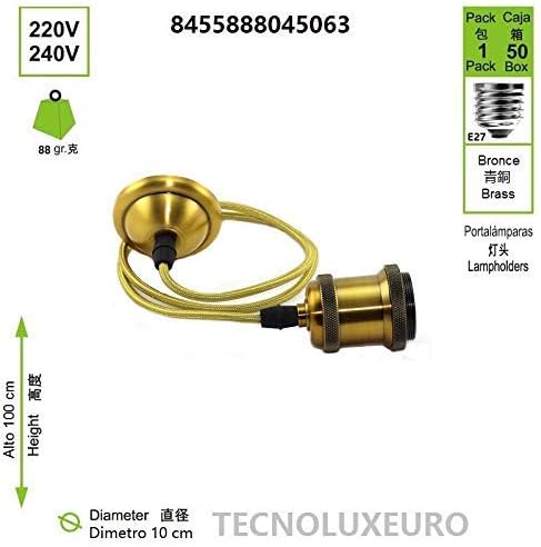 portalámpara Bronze Pendant, Pendant Light with Adjustable Cable 1 m for E27 Vintage - Image 5