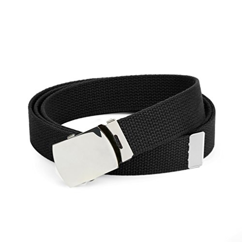 Holdâ€™Em Military Canvas Webbing Belts for MENâ€™Sâ€“Polished Silver Slider Buckle Heavy Duty Adjustable -Black