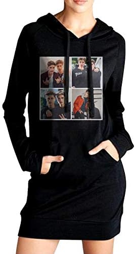 Hountersimile Ladies Martinez Twins Fashion Black Long Hoodie Pullover with Pocket