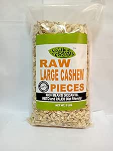 Premium Raw Cashew Pieces 100% Natural Larg (5 Lbs)Pieces Unsalted (Keto and Paleo Diet Friendly) Bulk Packs by BulkRawFoods (ConventionalLargePieces, 5 Pounds)