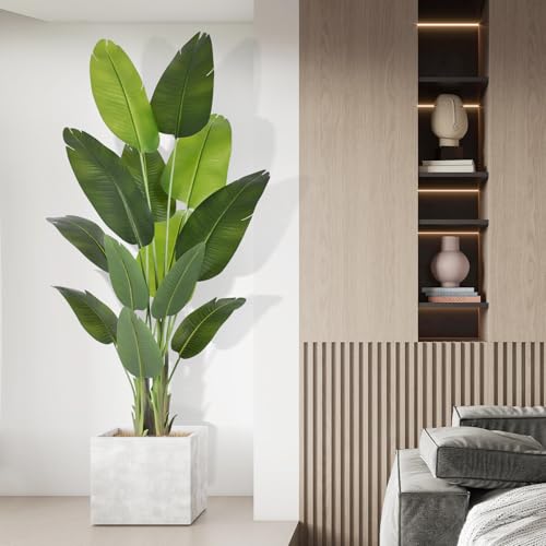 ZEEOZE Artificial Bird of Paradise Plant 180 cm High Fake Tropical Palm Tree for Indoor Outdoor with 13 Leaves Banana Tree Indoor Fake Tree with White Asus for Bed Garden Office Decoration