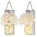 Rustic Wall Sconces - Mason Jars Sconce, 2 Set Mason Jar Lights with Fairy Lights,Vintage Wrought Iron Hooks, Silk Hydrangea Flower and LED Strip Lights Design for Home Kitchen Decoration