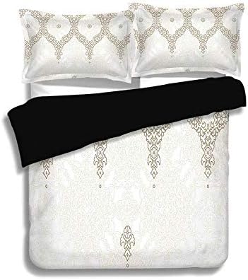 TARTINY Black Duvet Cover Set King Size,Moroccan,Ornate Background with Traditional Soft Colored Eastern Elements and Pattern,Cream Beige,Decorative 3 Pcs Bedding Set by 2 Pillow Shams