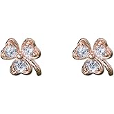 Cute Shamrock Clover Tiny Stud Earrings for Women Girls 925 Sterling Silver Crystal Cubic Zirconia Lucky Flower Cartilage Mini Studs Earring Dainty Birthday Christmas Jewelry Gifts Hypoallergenic