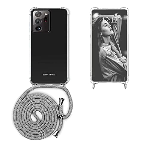 Ptny Lanyard Case Clear Compatible with Samsung Galaxy Note 20 Ultra, Phone Case with Cord Strap for Women Girls Protective Case, Shockproof Transparent Soft TPU Bumper Silicone Cover, [Gray]