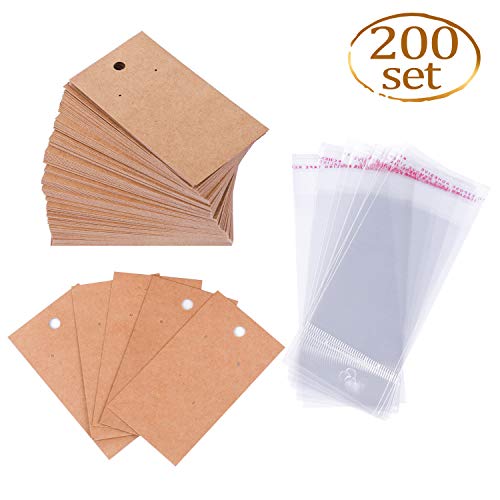 Whaline 200 Set Earring Display Card with 200 Pcs SelfSeal Bags