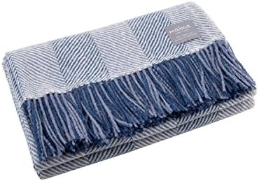 Maloca Alpaca Throw Blanket | 100% Premium Alpaca Wool | Herringbone | Ethically Sourced | Limited Production | Blue Heather
