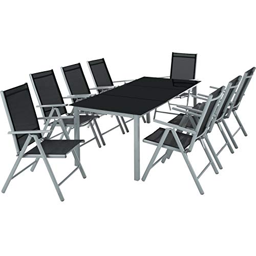 ADHW 8+1 Alu Sitzgruppe Gartenmöbel Gartengarnitur Tisch Stuhl Essgruppe Gartenset (Color : Silber-grau)