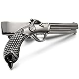 INBLUE Men's Rhodium Plated Necktie Tie Clip Bar Black Gun Pistol
