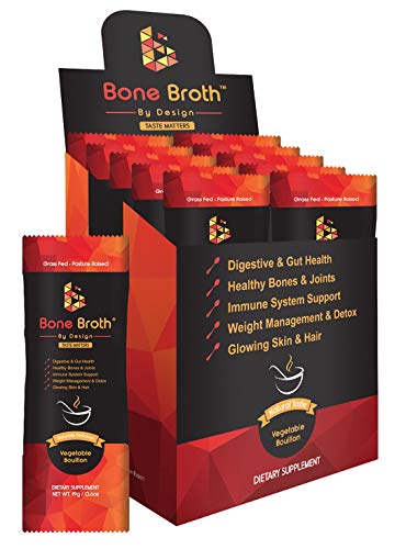 Bone Broth Grass Fed Beef • 10 Sachets • Vegetable Bouillon Natural Flavor • Paleo • Ketogenic • Non GMO • Broth by Design