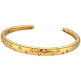 QueenBee 14K Gold Silver Open Cuff Bangle Bracelet, Dainty Starburst CZ Zirconia Elegant Gold Statement Bracelet for Women, Adjustable Minimalist Jewelry Birthday Wedding Gift for Her
