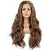 K'ryssma Golden Brown Lace Front Wigs Wavy Glueless Half Hand Tied Natural Looking Long Synthetic Wig for Women Heat Resistant 22 inches