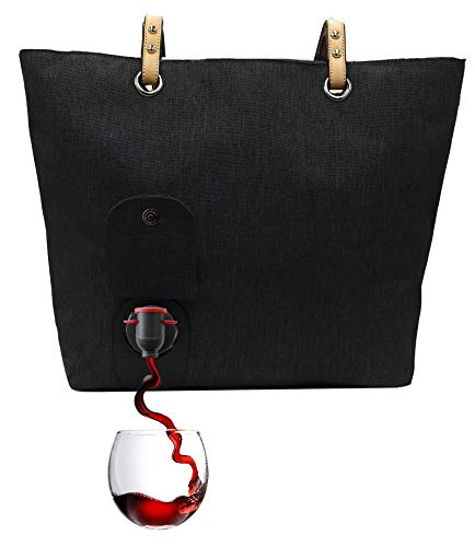 PortoVino City Tote Black - Fashionable Tote with Hidden, Insulated Compartment, Holds 2 Bottles of Wine!