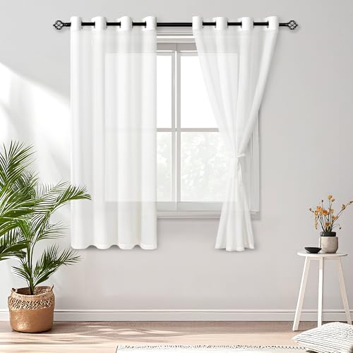 DWCN White Privacy Sheer Curtains 2 Panel