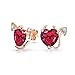Romantic Promise Valentine Red CZ Devil Heart Shape Cubic Zirconia Stud Earrings For Women Teens Rose Gold Plated .925 Sterling Silver