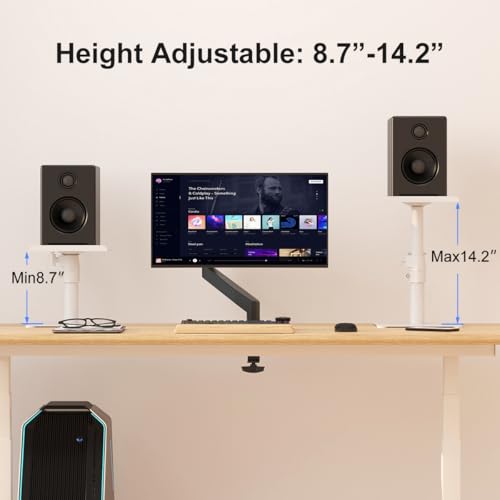 suptek Desktop Speaker Stand (2-Pack) - Universal Table Shelves for Bookshelf Speakers (White, SDM001TW)