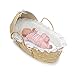 Espresso Hooded Moses Basket - Blue Gingham Bedding Natural/Blue Waffle