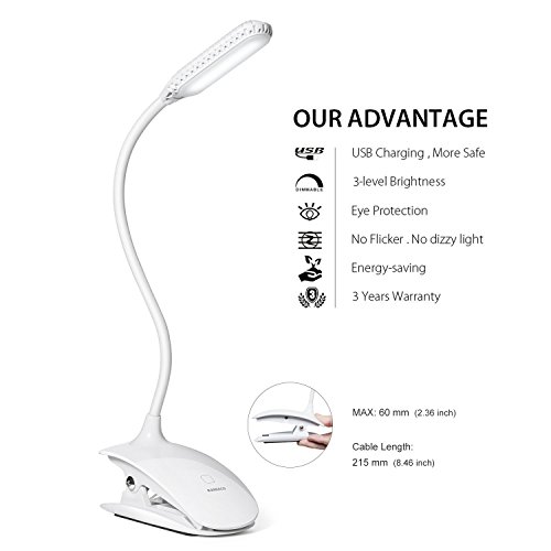 Led Clip Reading Light, Raniaco Daylight 12 Leds Reading Lamp-3 Brightness,USB Rechargeable, Touch Switch Bedside Book Light with Good Eye Protection Brightness Electronics, Computers & Accessories, Computer Accessories & Peripherals, USB Gadgets, USB Lamps