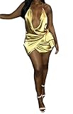 YABINA Women's Satin Backless Low-cut Sling Bandage Mini Dress