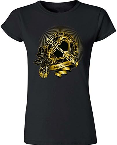 Urbanica Gold Sagittarius Zodiac Sign Figure Design Softstyle Womens Tshirt (XLarge, Black)