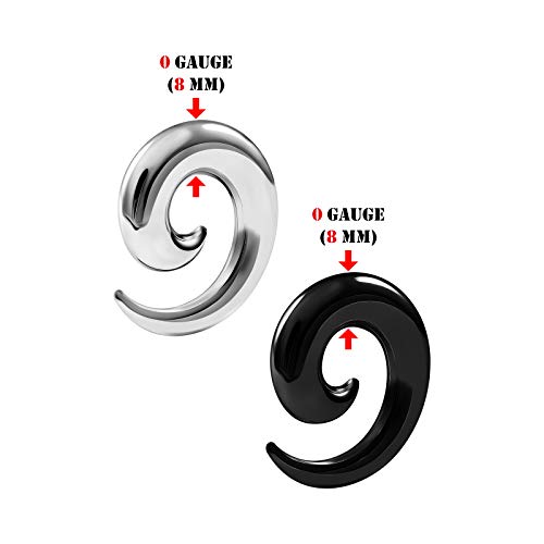 BIG GAUGES 2 Pairs Surgical Steel Spiral Black Anodized 0g Gauge 8mm Taper Expander Piercing Stretcher Ear Over Hollow Plugs BG6232 - Thumbnail 2
