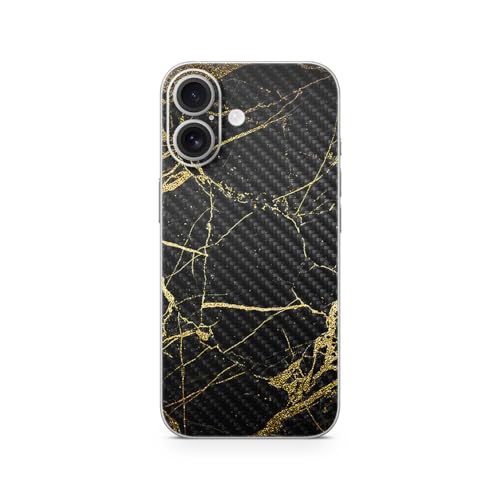 Carbon Fiber Phone Skin Compatible with Apple iPhone 17 - Black Gold Marble - P…