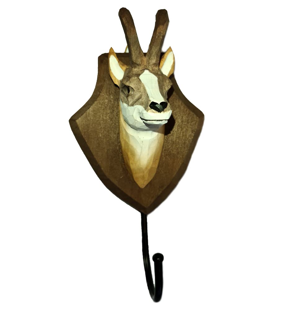 Wall Hook Coat Hook Wooden Trophy on Trophy Plaque Gämse Aries with Metal Hooks Handmade Country House Style Approx. 21 cm
