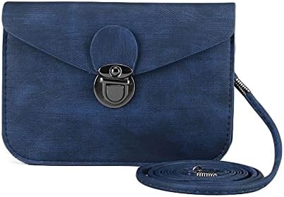Cross Body Cute Vintage Shabby Ladies Woman Shoulder Bag Blue Vegan Faux Leather Bag with Tuck lock Purse Handbag Adjustable Straps Clutch (Blue)