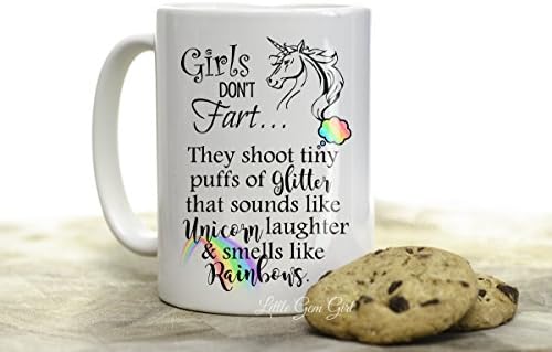 Novelty Unicorn Coffee Mug - Funny Girls Don't Fart Unicorns Glitter Rainbows Novelty 15 ounce White Ceramic Coffee Mug