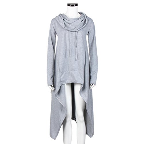 Han Shi Asymmetric Blouse, Elastic Scarf Collar Loose Hoodies Long Tunic Dress for Women (XL, Gray)