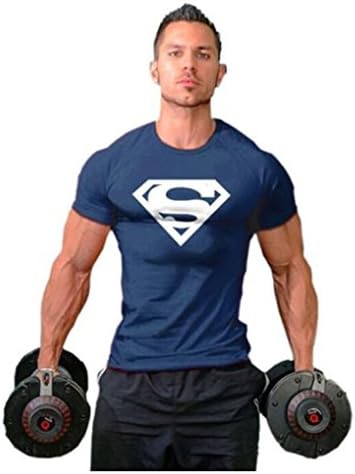 Men Short Sleeve Compression Tee Marvel DC Comics Superhero Batman Fit T-shirt Superman Navy 2XL