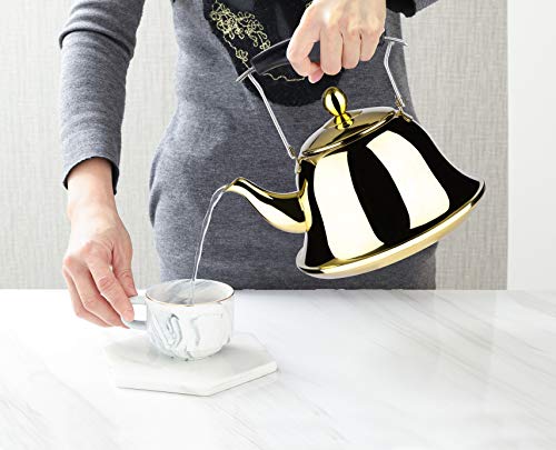 Whistling Tea Kettle with Infuser Stainless Steel Teapot Gold Teakettle for Stovetop Induction Stove Top Fast Boiling Heat Water Cute Tea Pot 2-Liter 2.1-Quart - Thumbnail 3