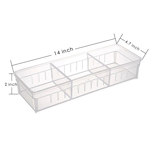 Drawer Organizer, AnumIt Clear Plastic Storage Drawers with 2 Adjustable Drawer Dividers for Office, School, Kitchen, Dresser, Desk, Bedroom (2 Pack)