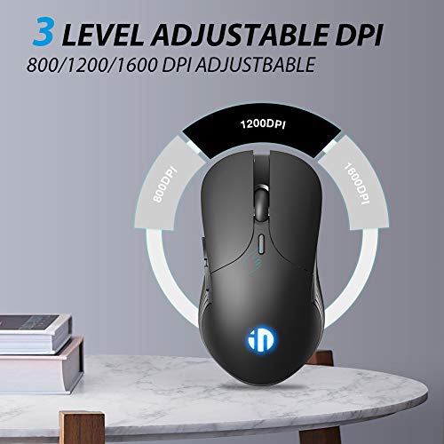 INPHIC Wireless Mouse Wiederaufladbare, 2.4G Silent Computer Wireless Mouse, 1600 DPI, 6 Tasten Mäuse für Laptop Notebook, PC, MacBook Durable Slim, Business Office Home Mouse (schwarz)