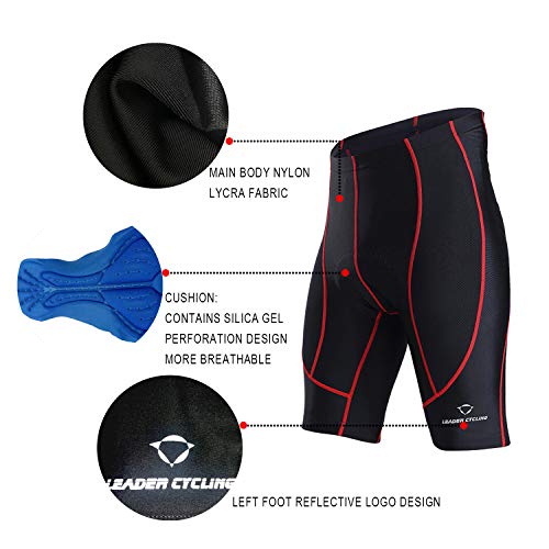 LEADER CYCLING Men's Cycling Shorts 3D Gel Padded Biking Bicycle Bike Pants Breathable Anti-Slip (L, Black-01)