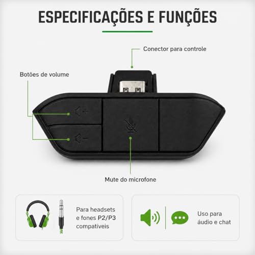 Adaptador Headset Compatível para Xbox One Series S X P2 P3 Áudio Estéreo Para Fone E Microfone No Controle Com Botões De Volume Para Jogos Online