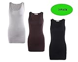 Moxeay Women Scoop Neck Cotton Extra Long Tank Top Vest (XL, 3pcs)