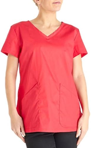 NrG by Barco Uniforms Women's Two Pocket V-Neck Stretch Scrub Top, 41455 (Large, Watermelon)