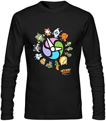 Anydover Yo-Kai Watch Characters Mens 100% Cotton Crew Neck Long Sleeve T-Shirt S Black