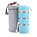WORTHBUY Bento Lunch Box Stainless Steel Leakproof Food Storage Containers with Insulated Lunch Bag for Adult and Office (Blue,3 tier)