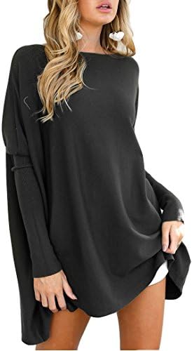 Letsrunwild O-Neck Batwing Long Sleeve Loose Casual Oversized Pullover T-Shirt Tunic Tops For Women Black-XL