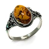 Amber and Sterling Silver Classic Oval Ring