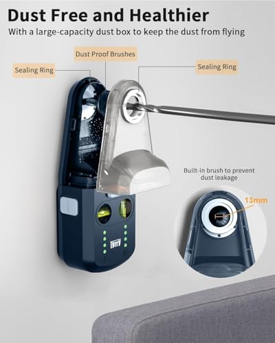 Tyrry 4 in 1 Laser Level with Dust Collecting Drill, Bubble Level, Electronic Vacuum Suction Cup and Wall Bracket, Rechargeable Leveling Tool for Hanging Pictures and Renovations
