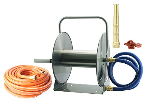 B02 3-in-1 Hose Reel: Stainless Garden Hose Reel with 100-Foot TPR