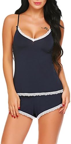 Kecooi Women Sexy Nightwear Soft Pajama Cami Shorts Set Lace Sleepwear S-XXL