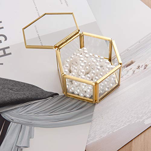 Feyarl Jewelry Trinket Glass Box Ornate Ring Earring Box Preserved Flower Glass Box Organizer Decorative Box Storage (Gold) - Thumbnail 4
